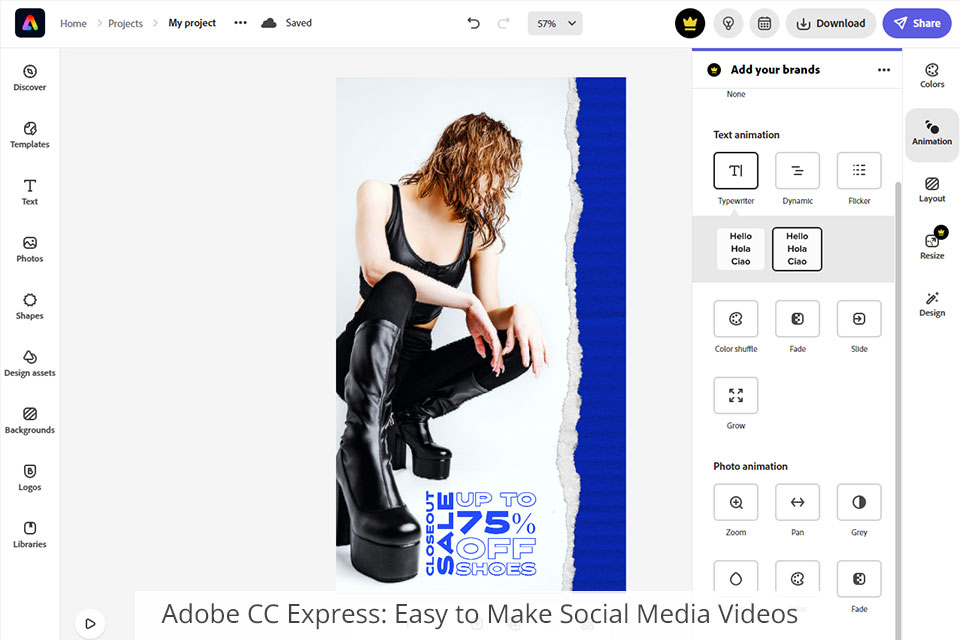 واجهة adobe cc express