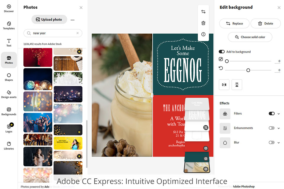 adobe creative cloud express واجهة محسّنة سهلة الاستخدام