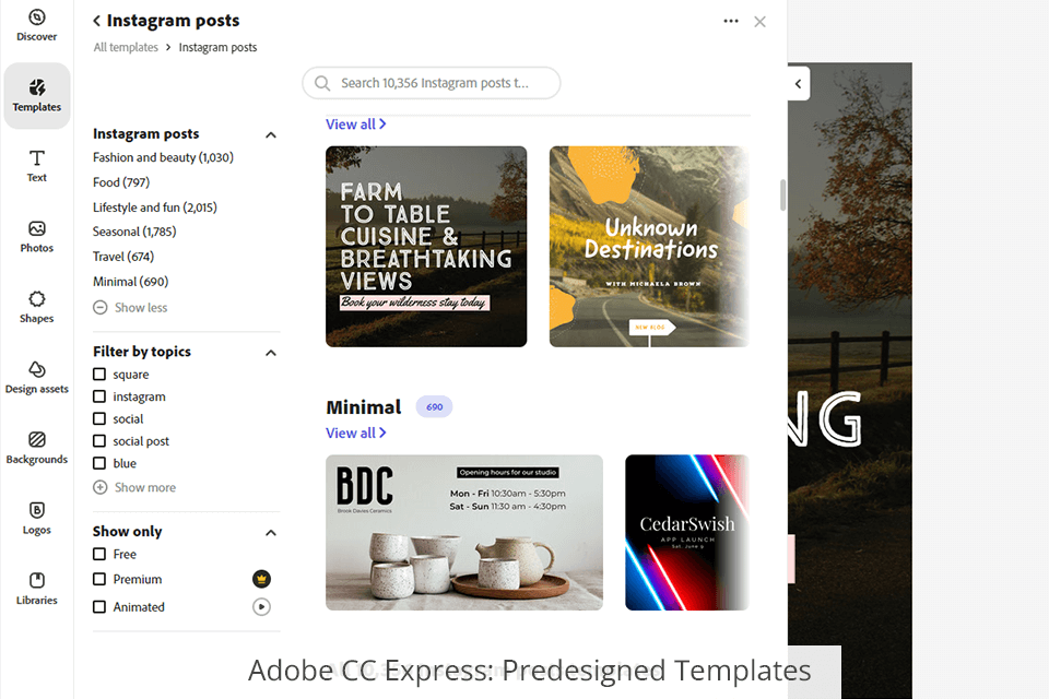adobe cc express predesigned templates
