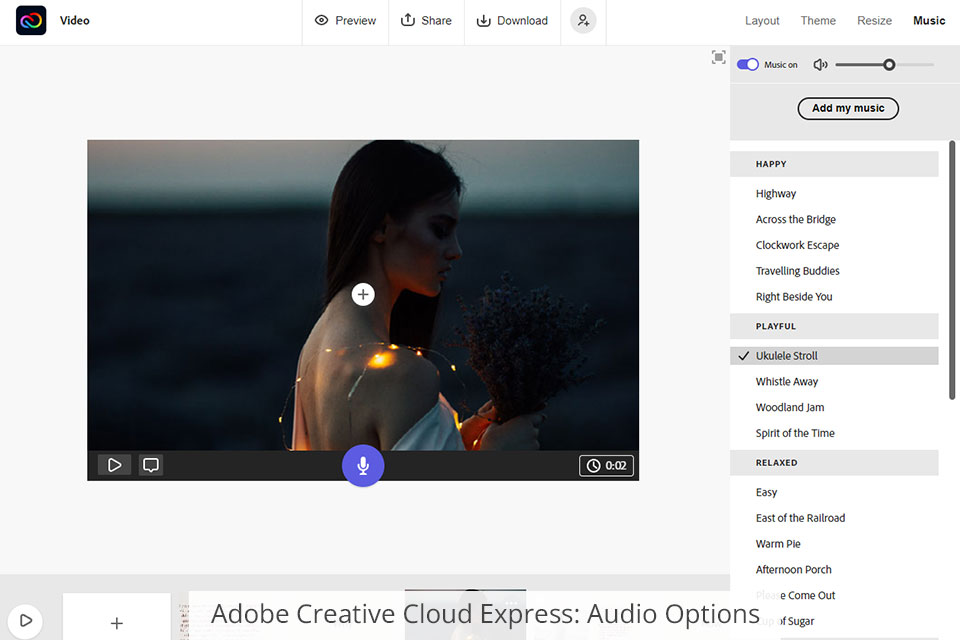 adobe creative cloud express صوت