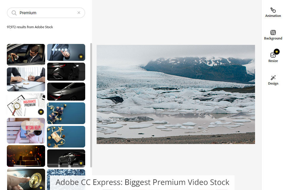 adobe creative cloud express أكبر مخزون فيديو ممتاز