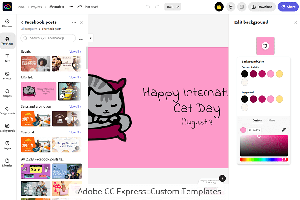 adobe creative cloud express قوالب مخصصة