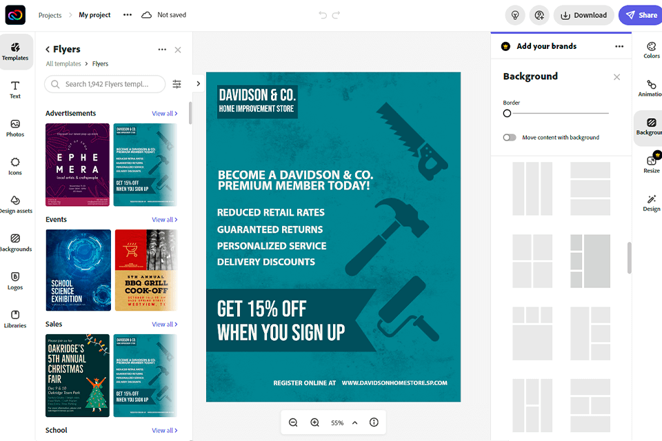 adobe creative cloud express componentes de diseño