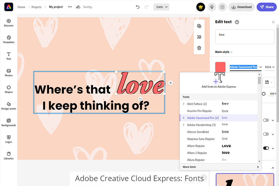 adobe creative cloud express الخطوط