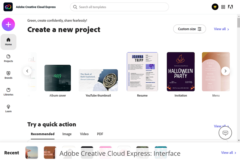 واجهة Adobe Express