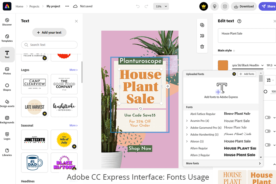adobe creative cloud express interface