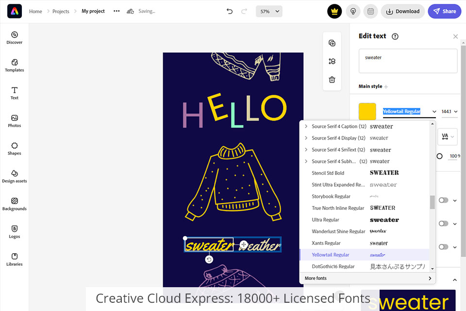 adobe creative cloud express الخطوط المرخصة