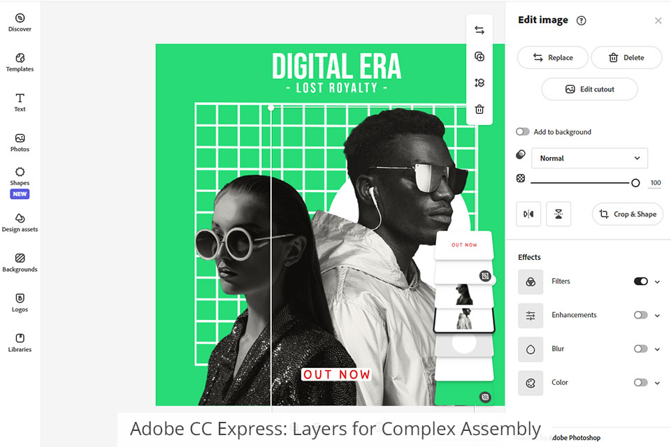 adobe creative cloud express طبقات للتجميع المعقد