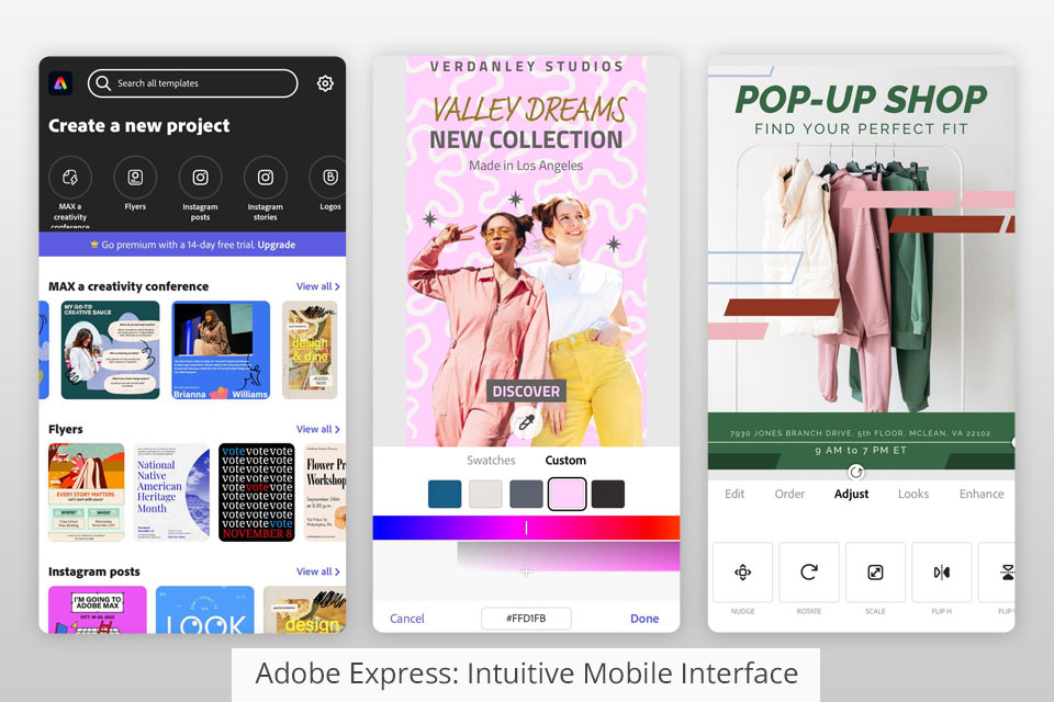 adobe creative cloud express mobile interface