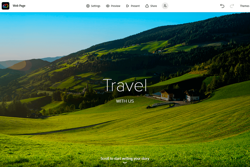 adobe creative cloud express sitio web de una página