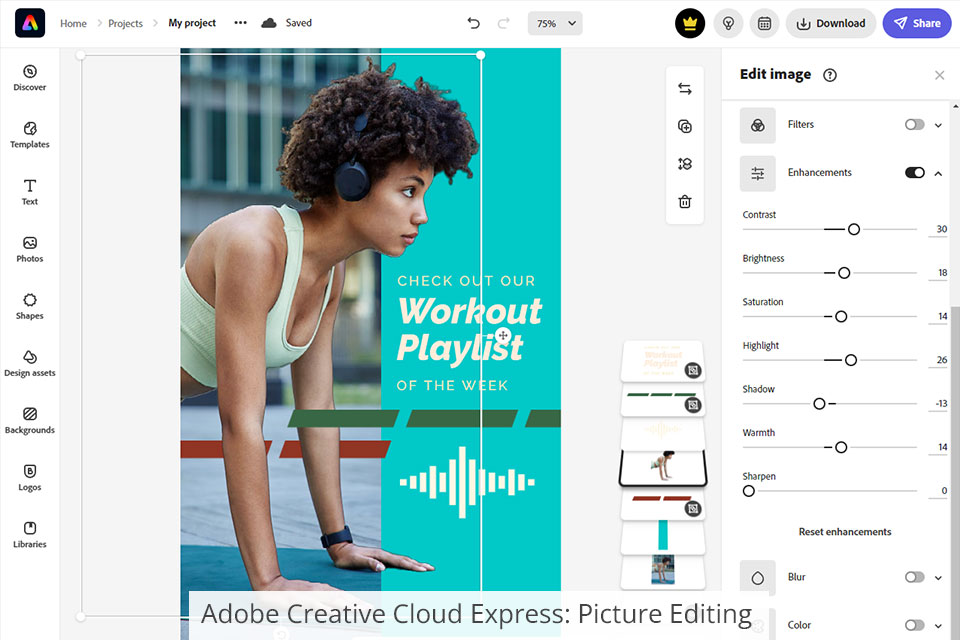 adobe creative cloud express واجهة تحرير الصور