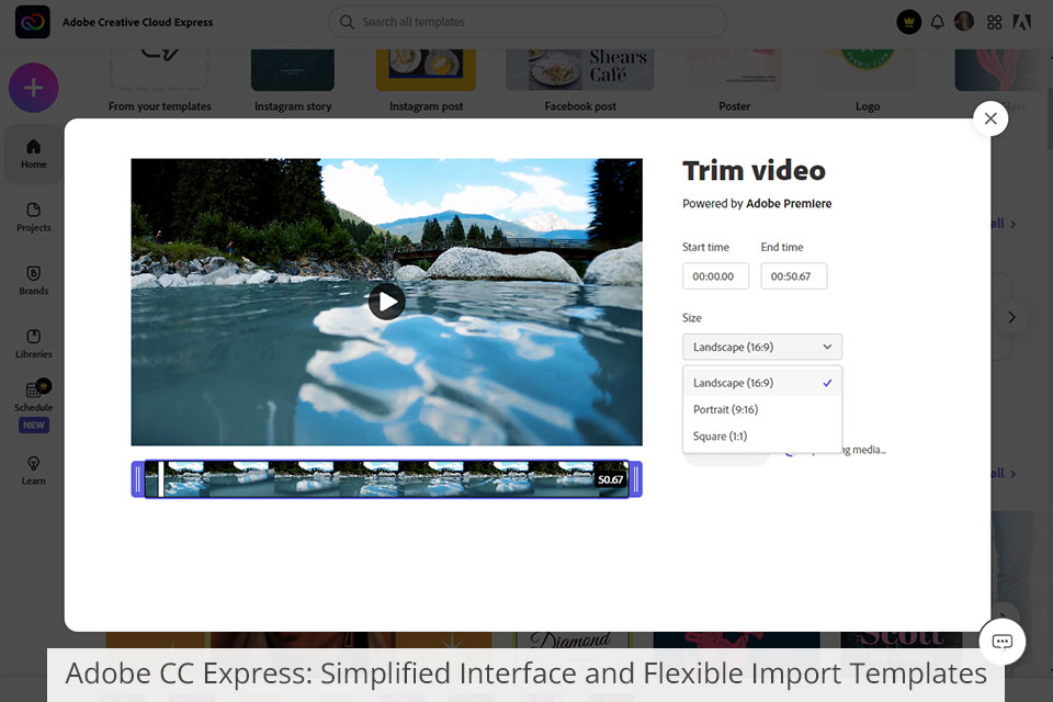 adobe creative cloud express واجهة مبسطة