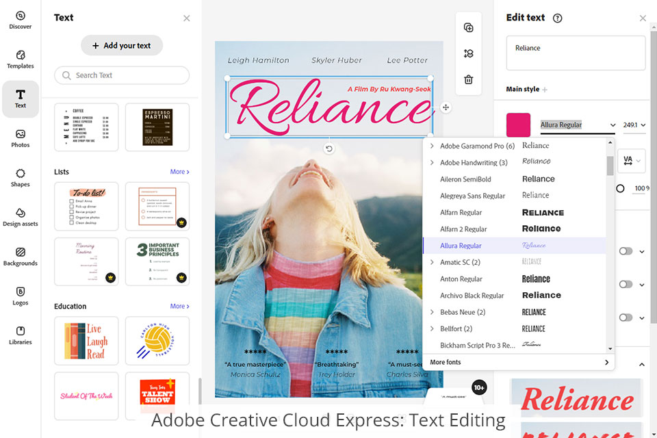 adobe creative cloud express تعديل النص
