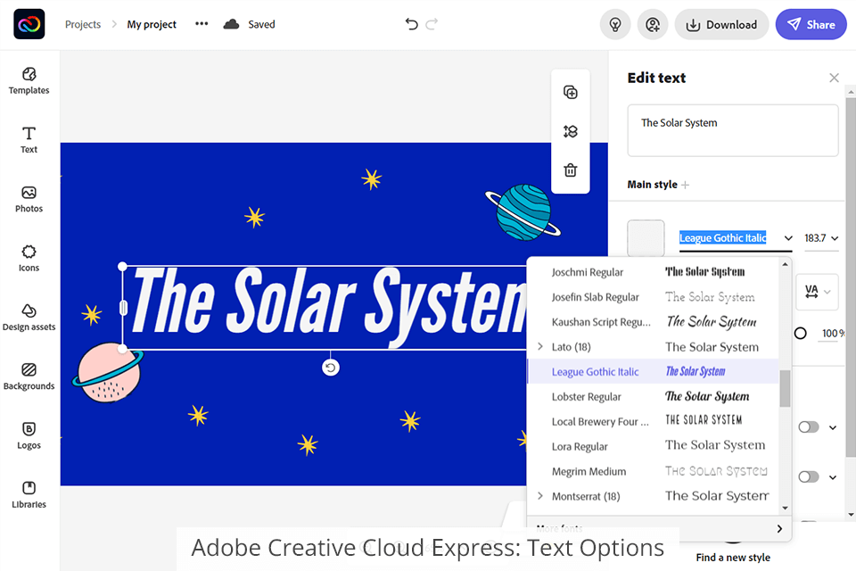 خيارات النص في Adobe Express