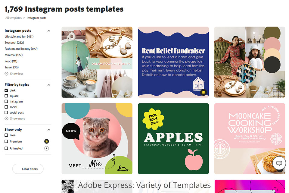 adobe creative cloud express مجموعة متنوعة من النماذج