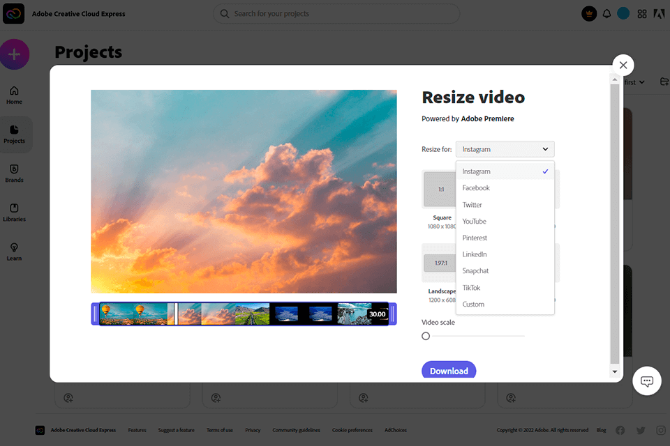 adobe creative cloud express vídeo