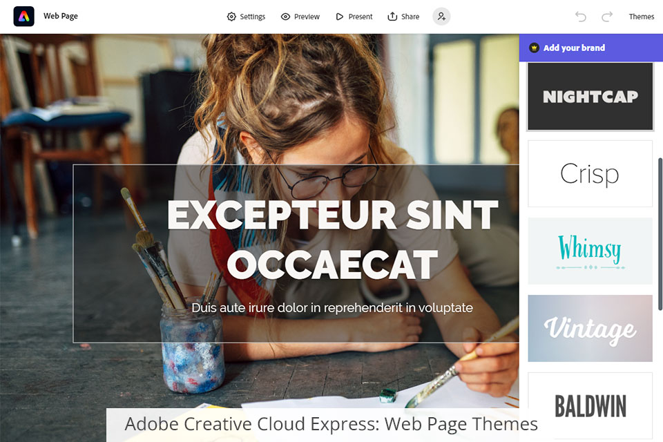adobe creative cloud express web page design