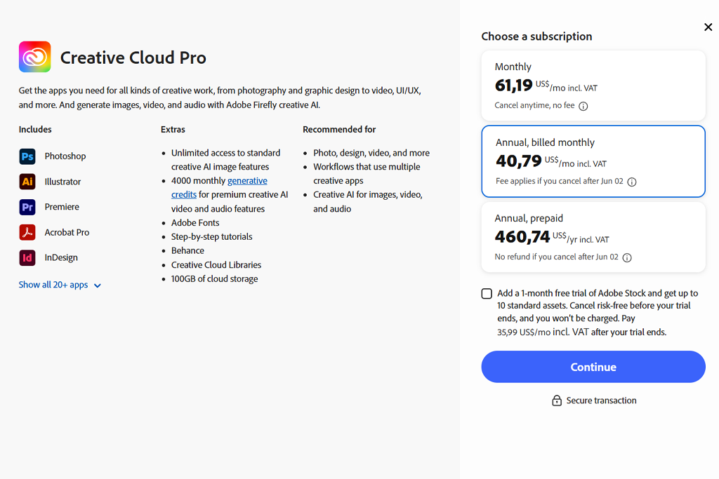 adobe creative cloud pro prices
