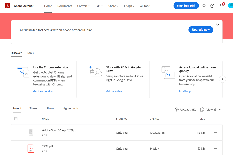 adobe document cloud online backup service interface