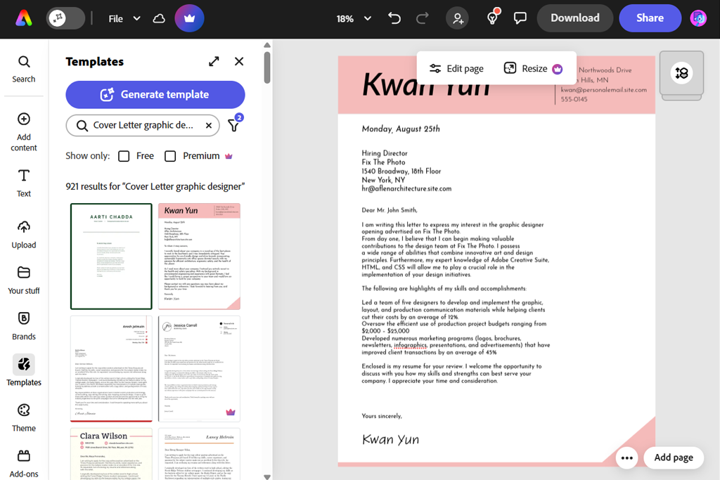 adobe express ai cover letter generator