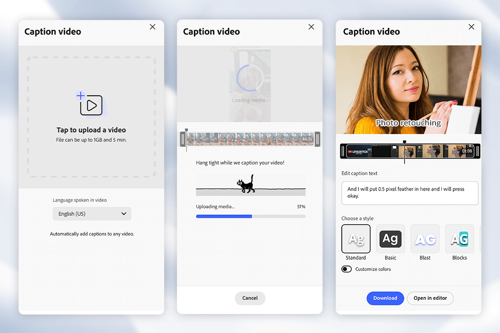 adobe express app for video captions
