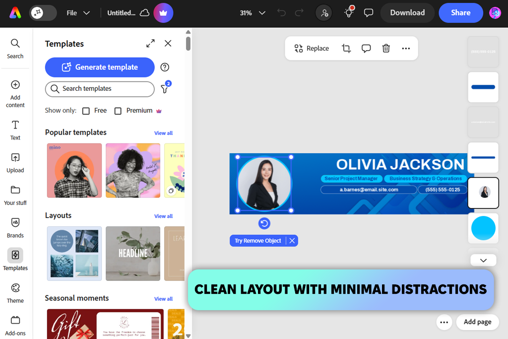 adobe express app interface