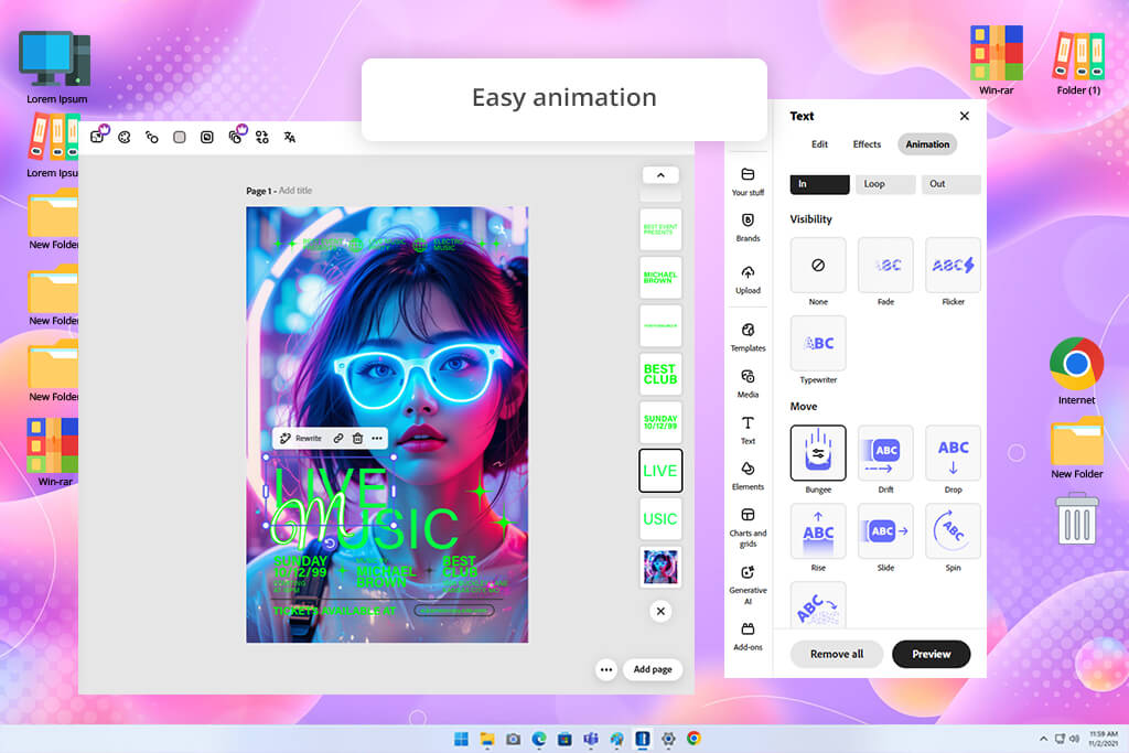 adobe express dynamic animation feature