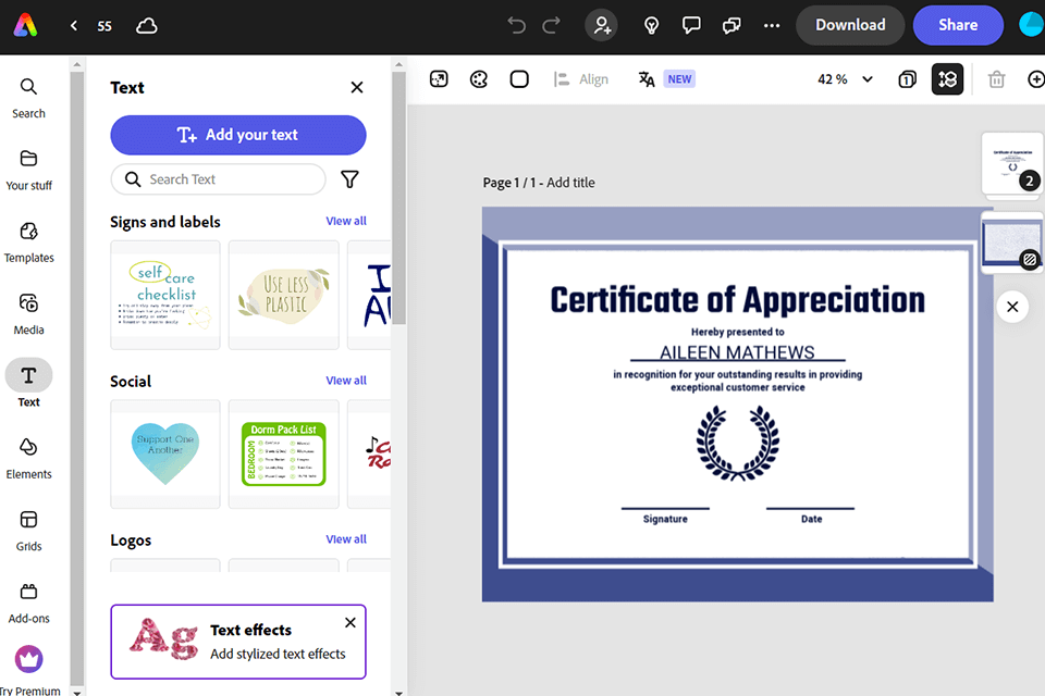 adobe express free certificate maker