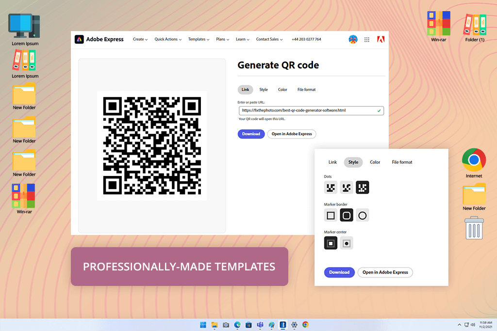 adobe express dynamic qr code generator interface