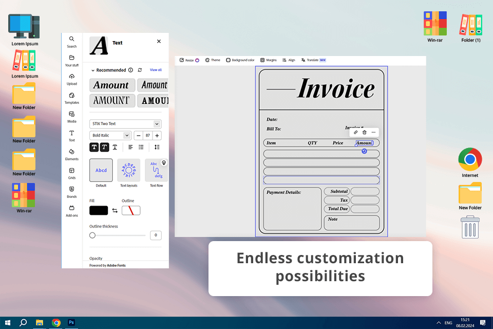 adobe express invoice software for small business interface