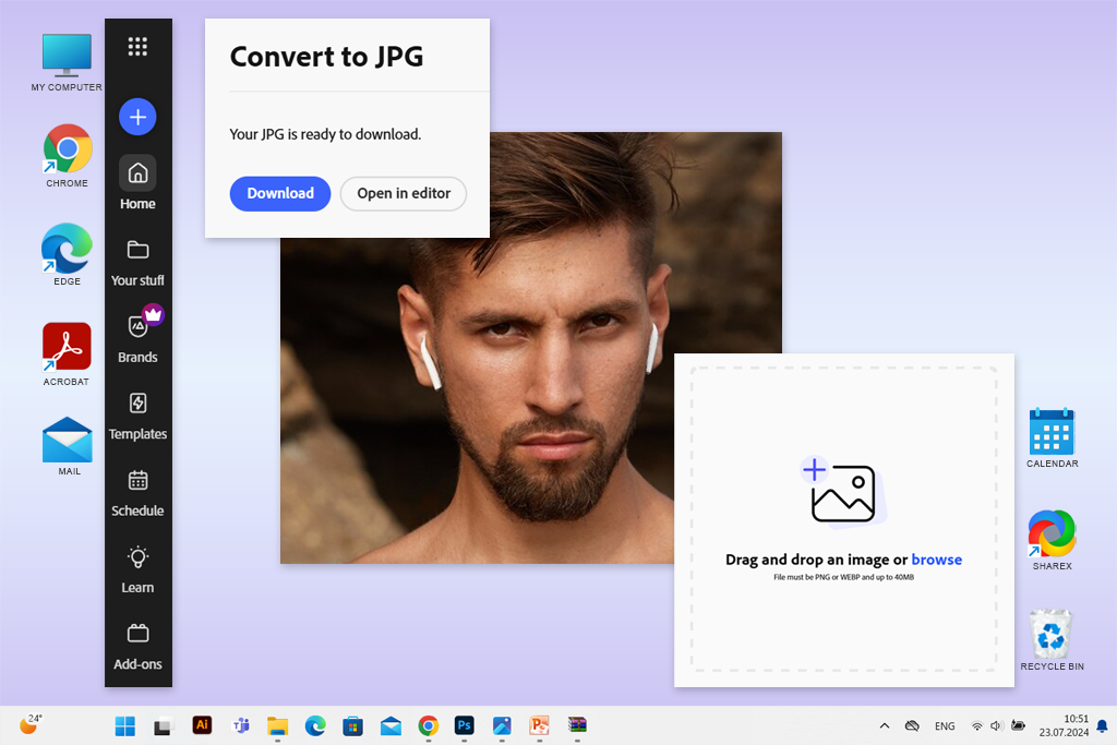 adobe express jfif to jpg converter interface