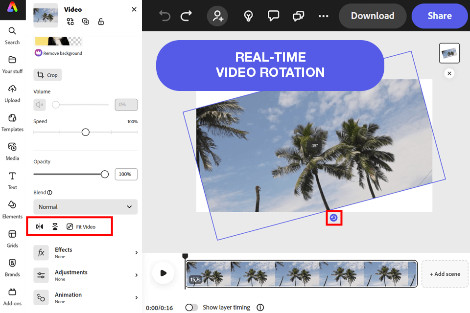 adobe express online video rotator