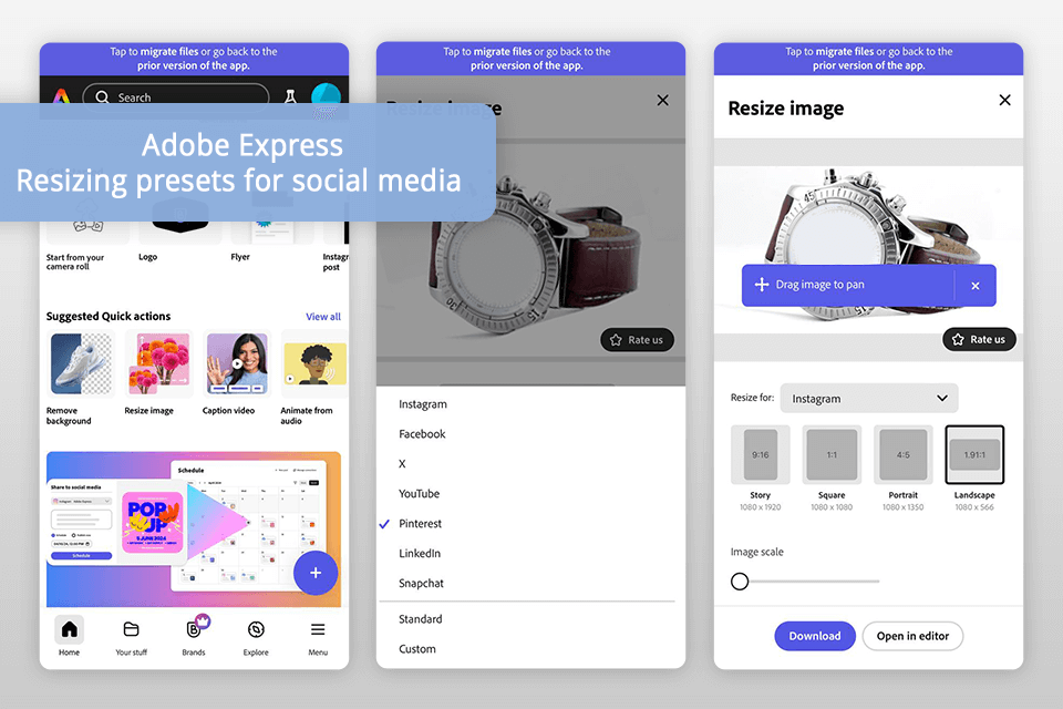 adobe express app to resize photos