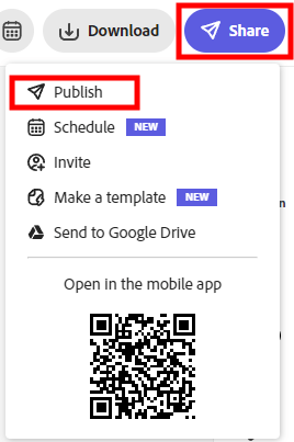 how to use adobe express sharing