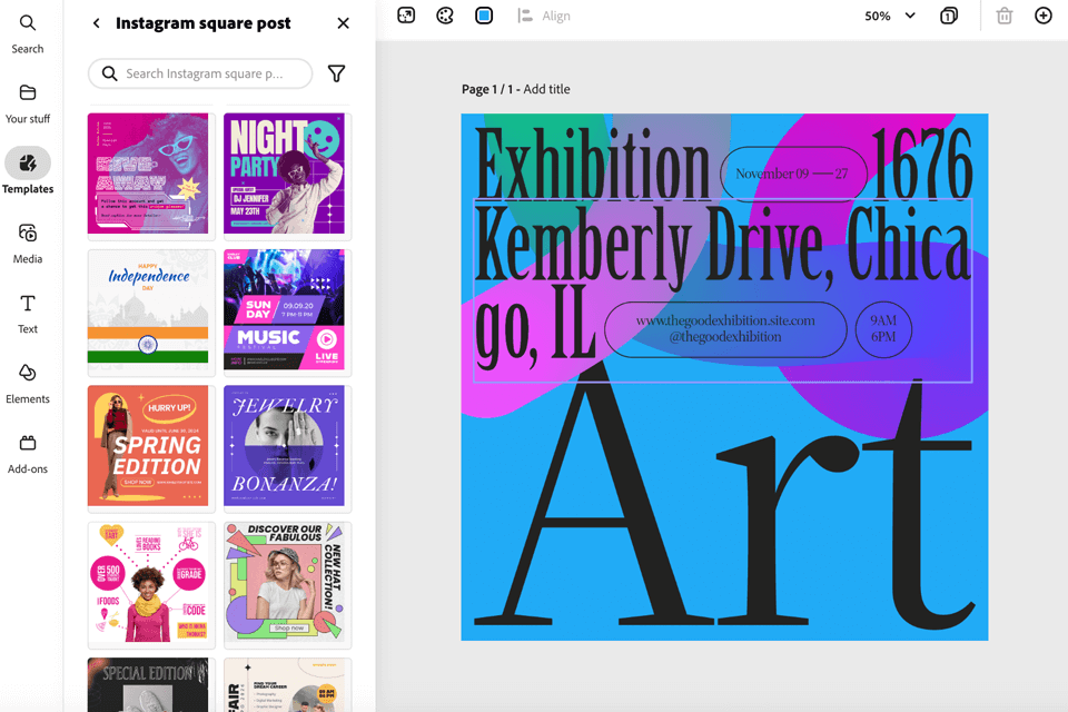 adobe express social media management tool interface