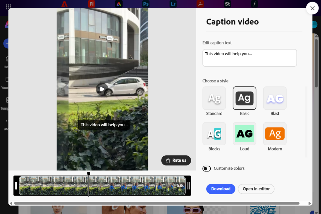 adobe express subtitles example
