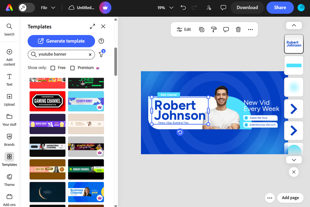 adobe express youtube banner generator