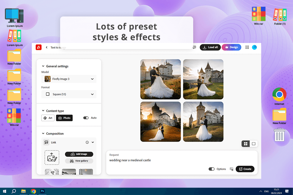 adobe firefly ai wedding photo generator interface