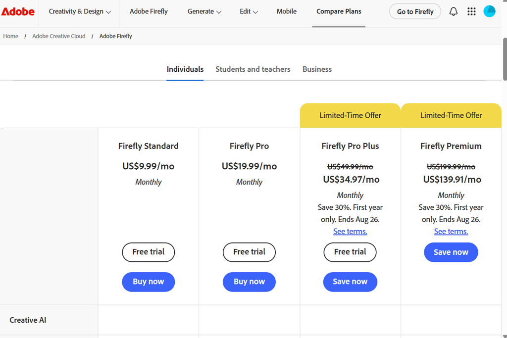 adobe firefly pricing