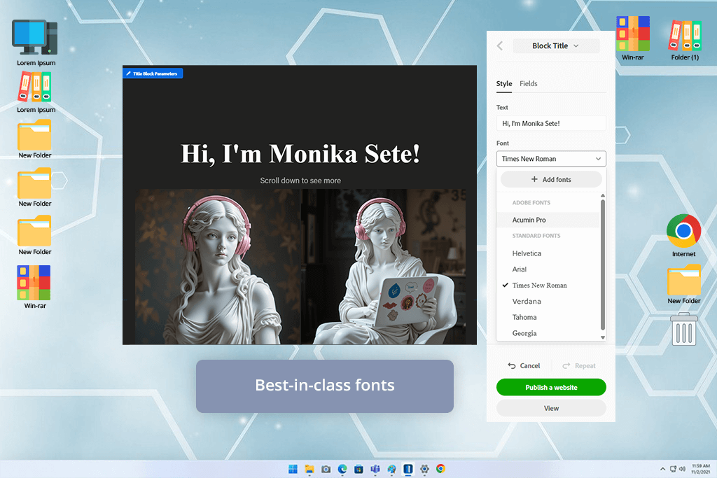 adobe fonts in adobe portfolio