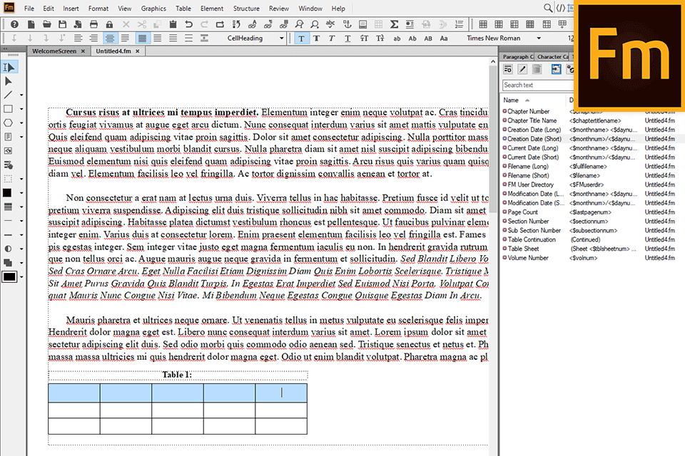 adobe FrameMaker interface