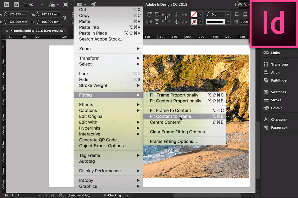 واجهة Adobe InDesign