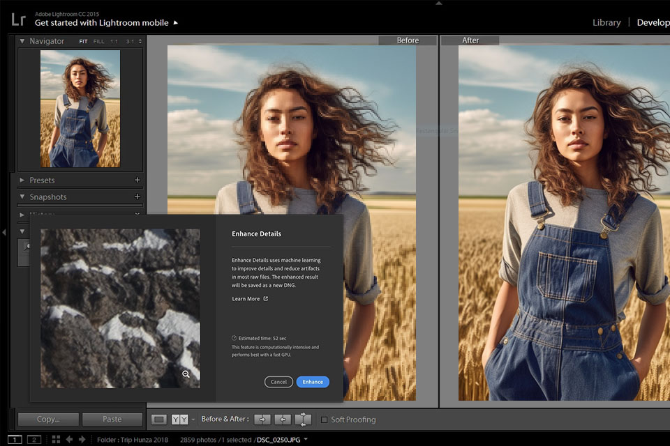 adobe lightroom app to enhance photo quality interface