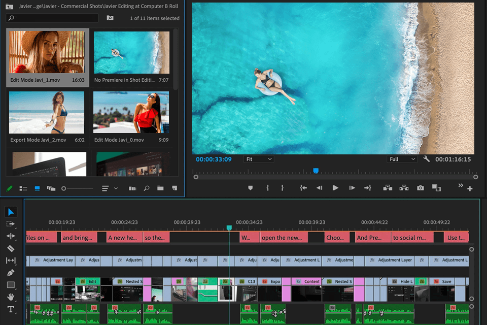 adobe premiere pro non-linear video editor interface