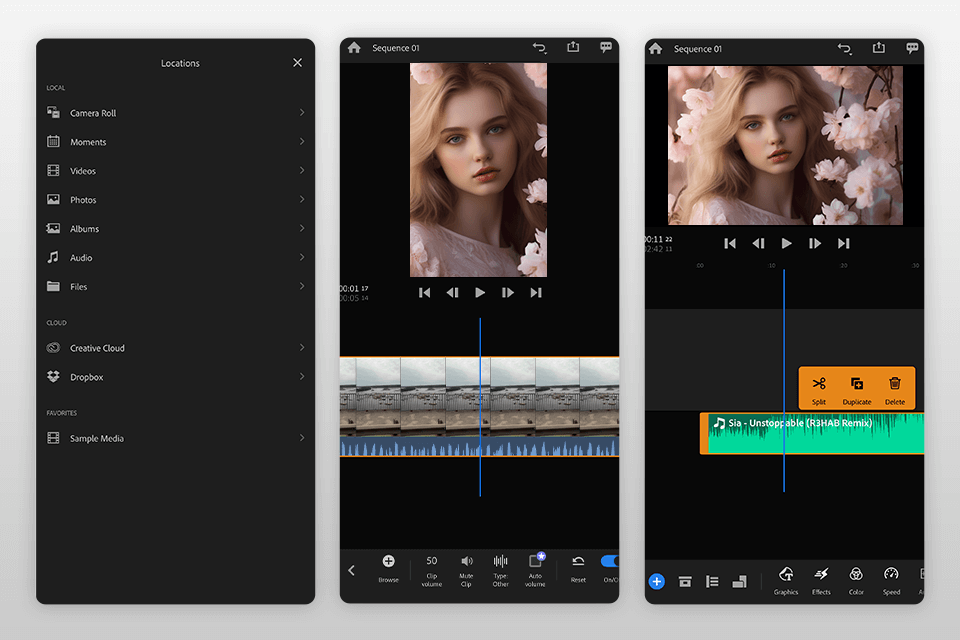 adobe premiere rush music sync app interface
