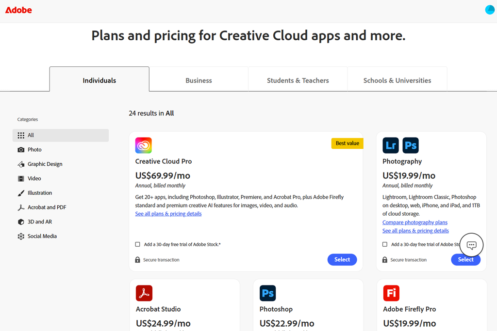 adobe pricing