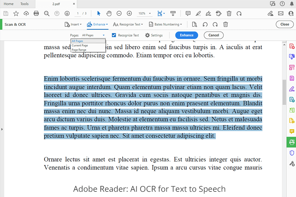adobe reader ai ocr for text to speech