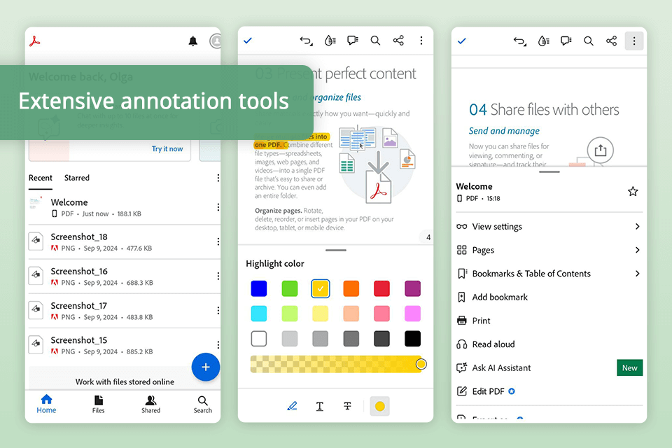 adobe reader pdf reader for android interface