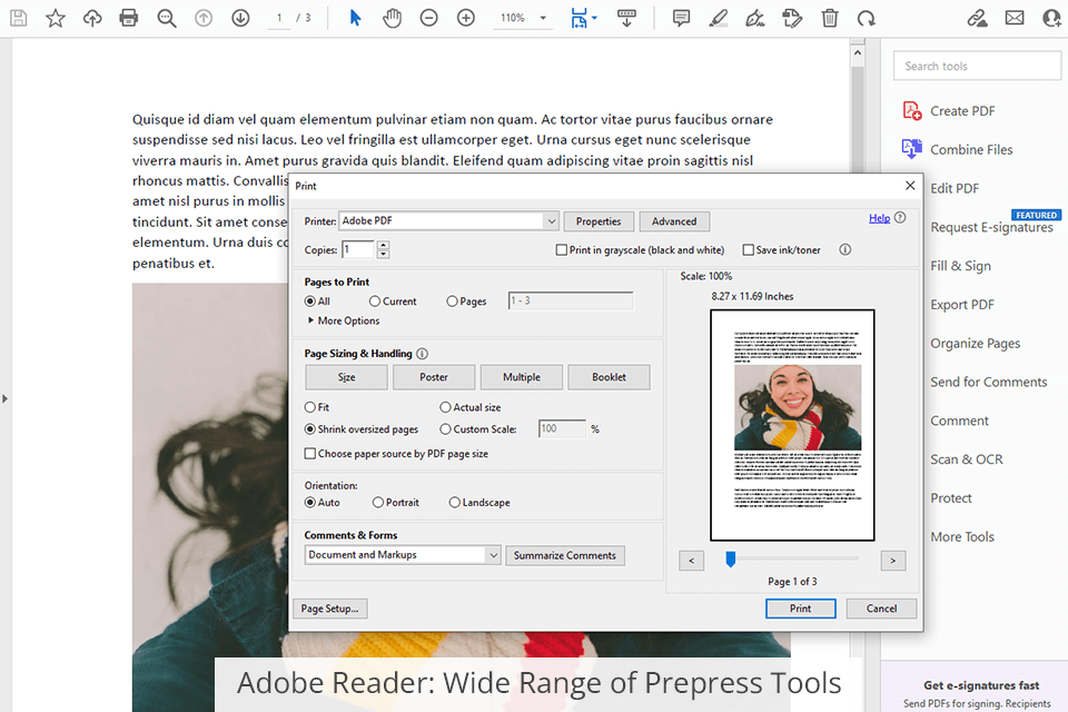 adobe reader wide range of prepress tools