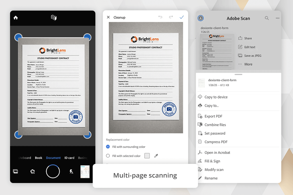 adobe scan interface